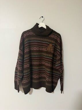 Ralph Lauren Brown Multicolor Patterned Turtleneck Sweater